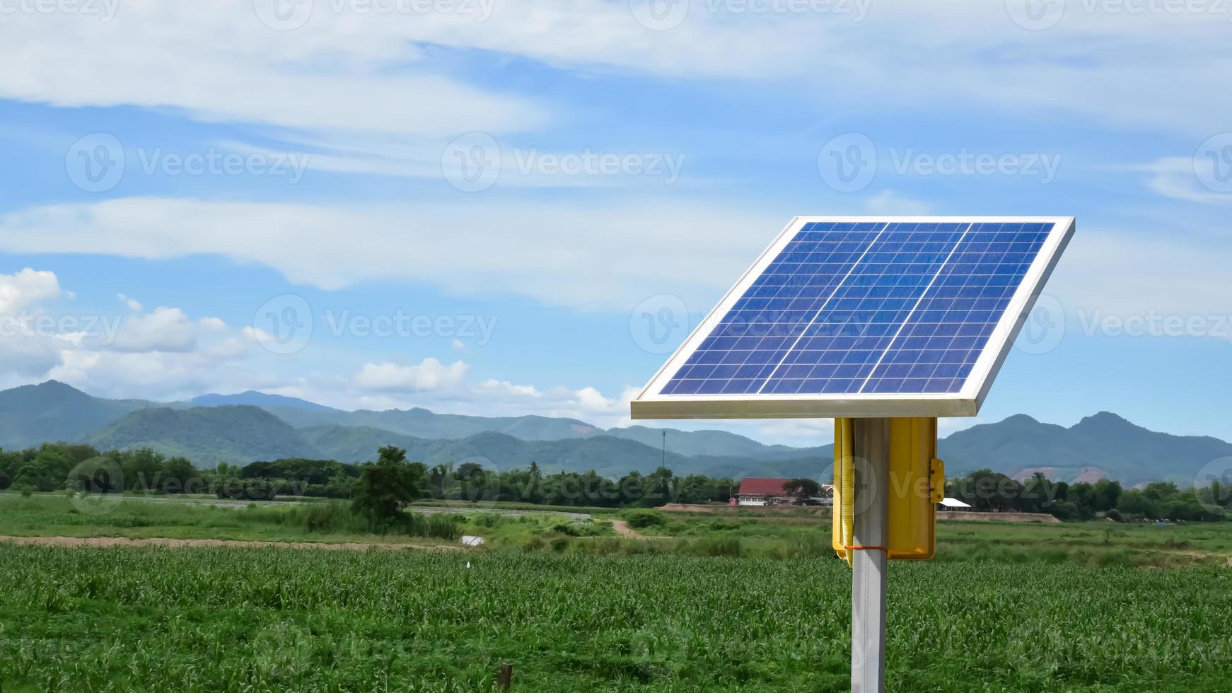 Photovoltaic panel, new technology for store and use the power from the nature with human life, sustainable energy and environmental friend concept. photo