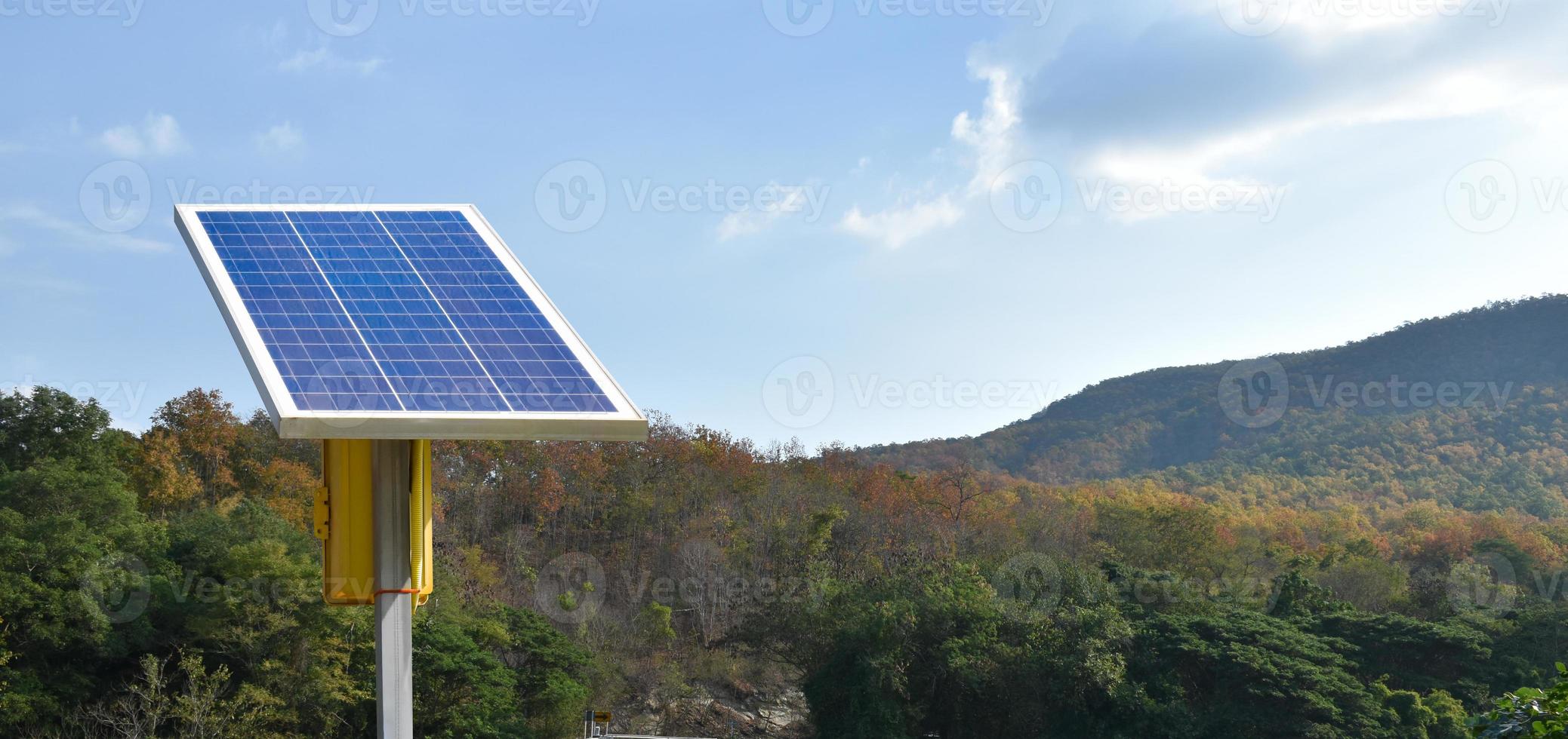 Photovoltaic panel, new technology for store and use the power from the nature with human life, sustainable energy and environmental friend concept. photo