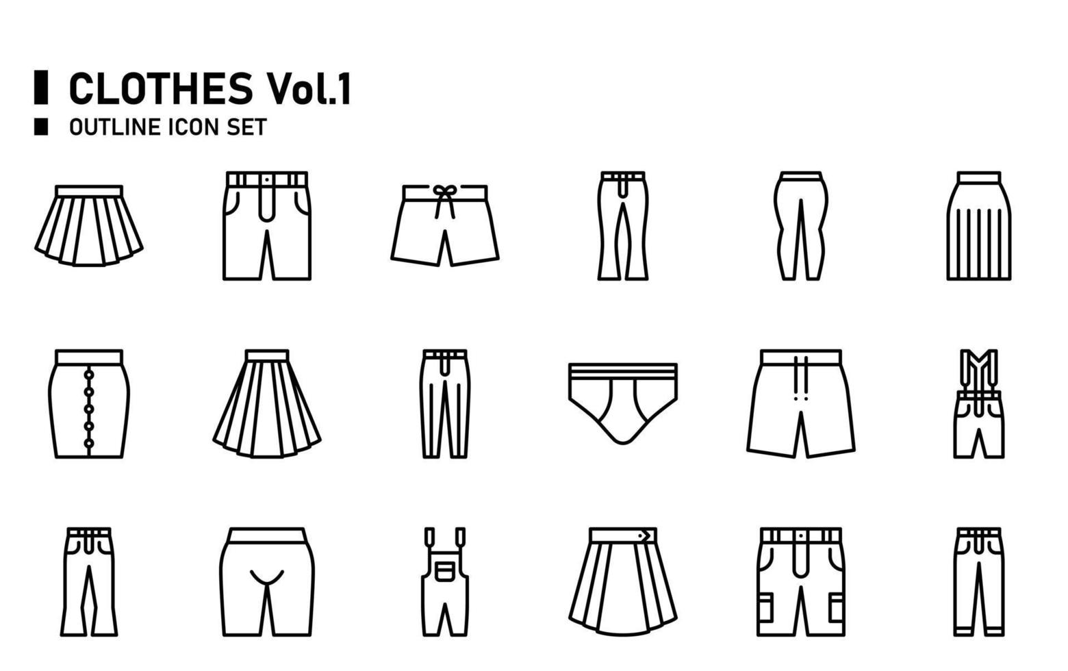 Clothes outline icon set. vector