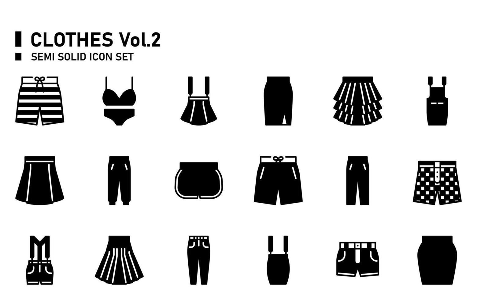 Clothes semi solid icon set. vector