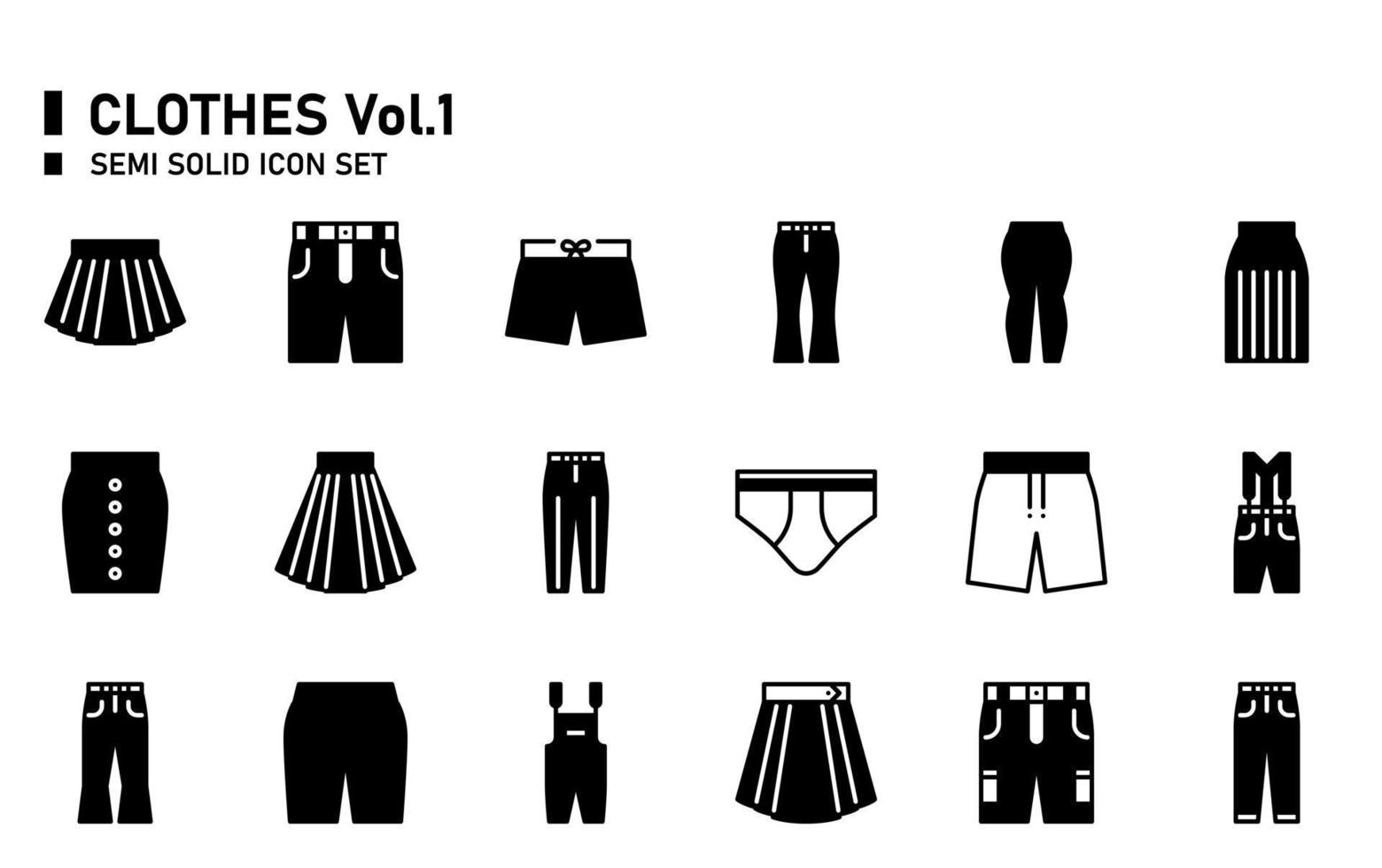 Clothes semi solid icon set. vector