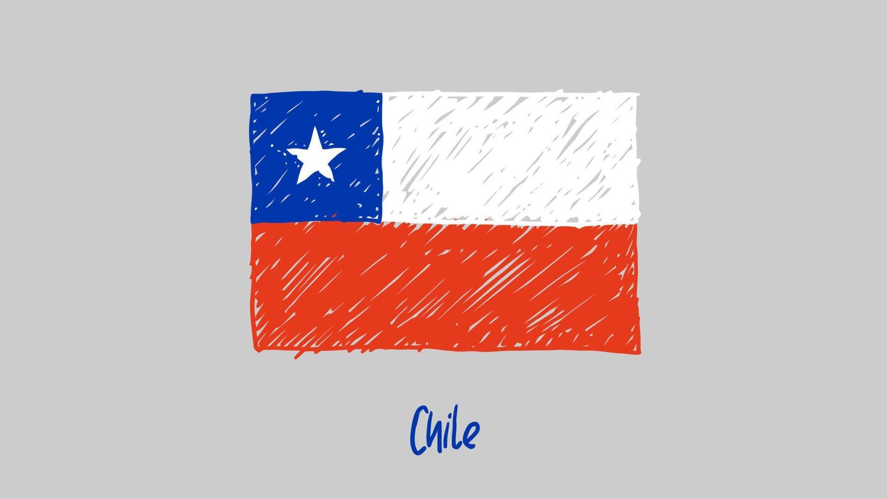 Chile National Country Flag Marker or Pencil Sketch Illustration Vector