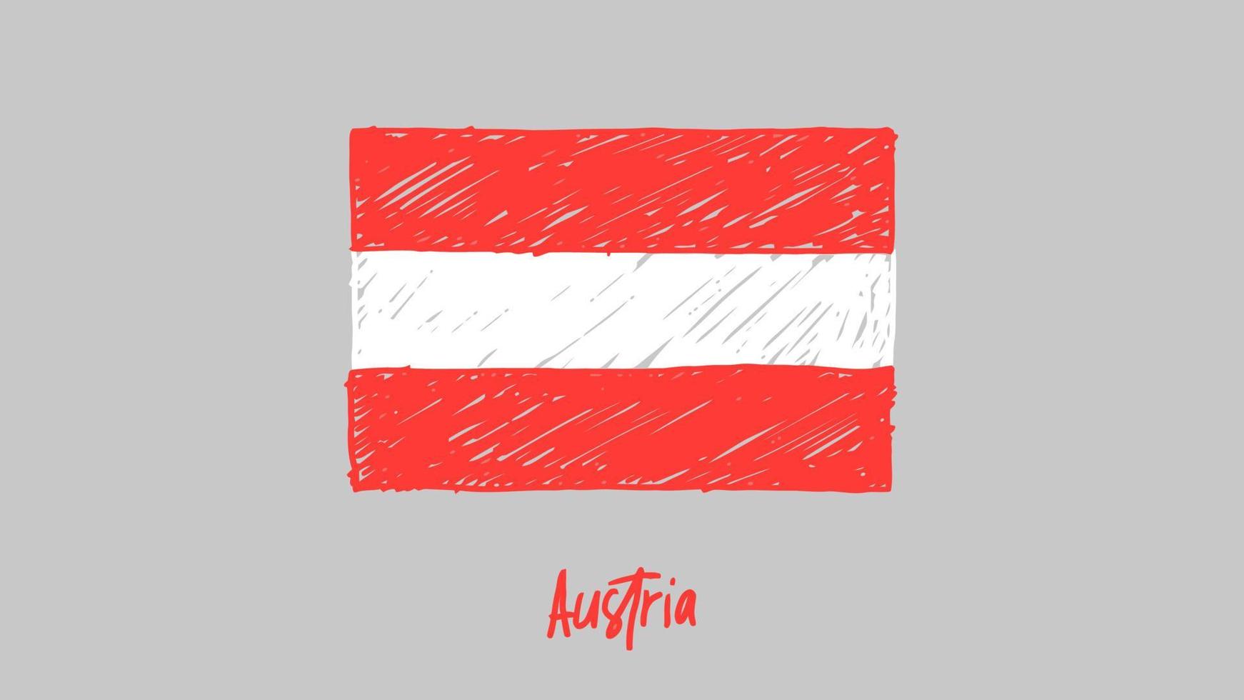 Austria National Country Flag Marker or Pencil Sketch Illustration Vector