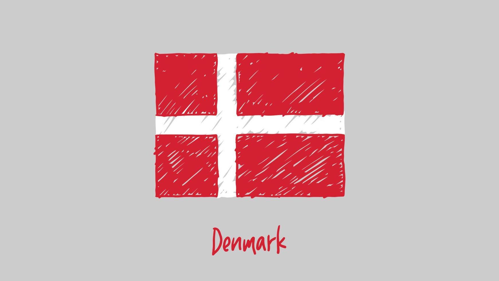 vector de ilustración de dibujo a lápiz o marcador de bandera de país nacional de dinamarca