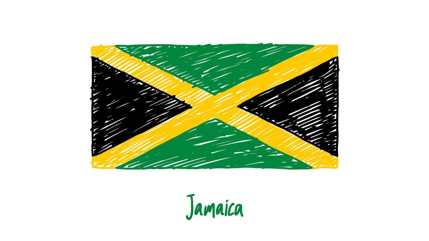 Jamaica National Country Flag Marker or Pencil Sketch Illustration Vector