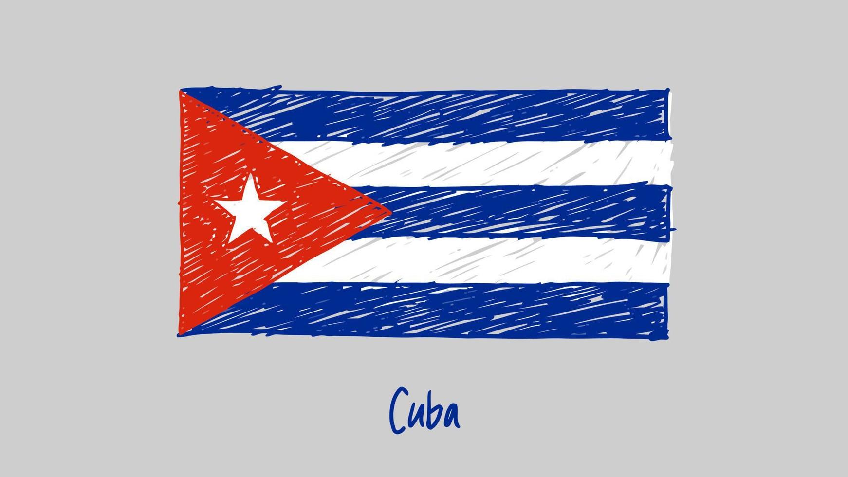 marcador de bandera de país nacional de cuba o vector de ilustración de dibujo a lápiz