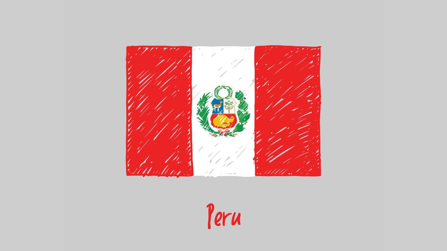 Peru National Country Flag Marker or Pencil Sketch Illustration Vector