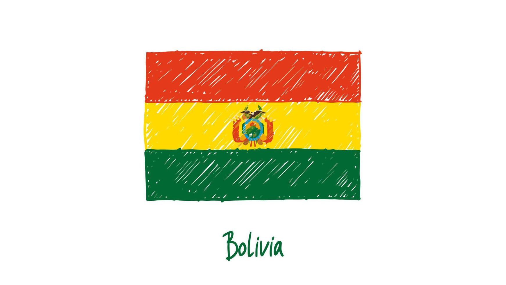 Bolivia National Country Flag Marker or Pencil Sketch Illustration Vector