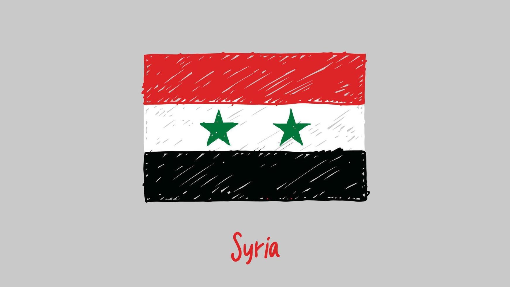 vector de ilustración de boceto de lápiz o marcador de bandera de país nacional de siria