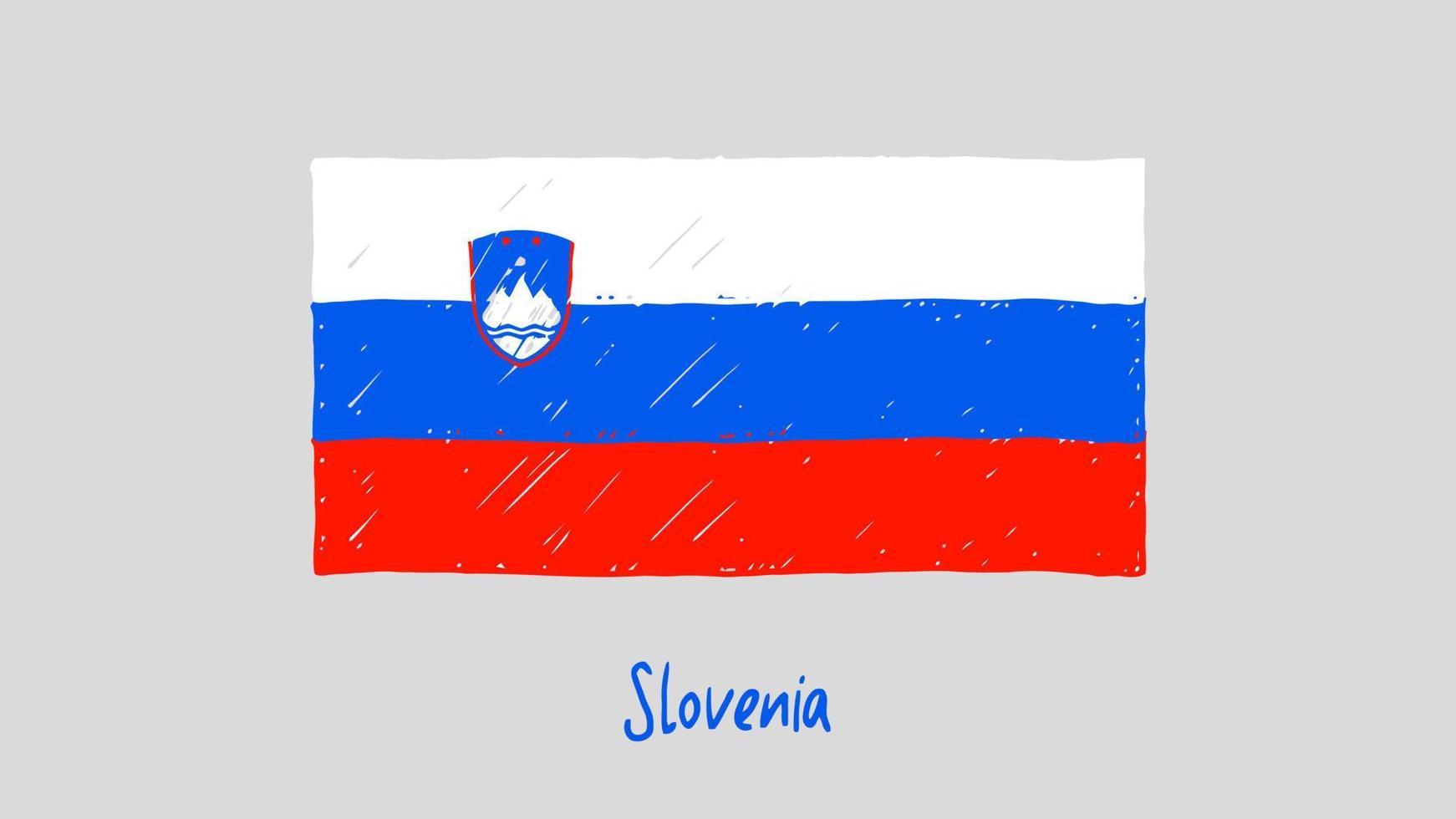 Slovenia National Country Flag Marker or Pencil Sketch Illustration Vector