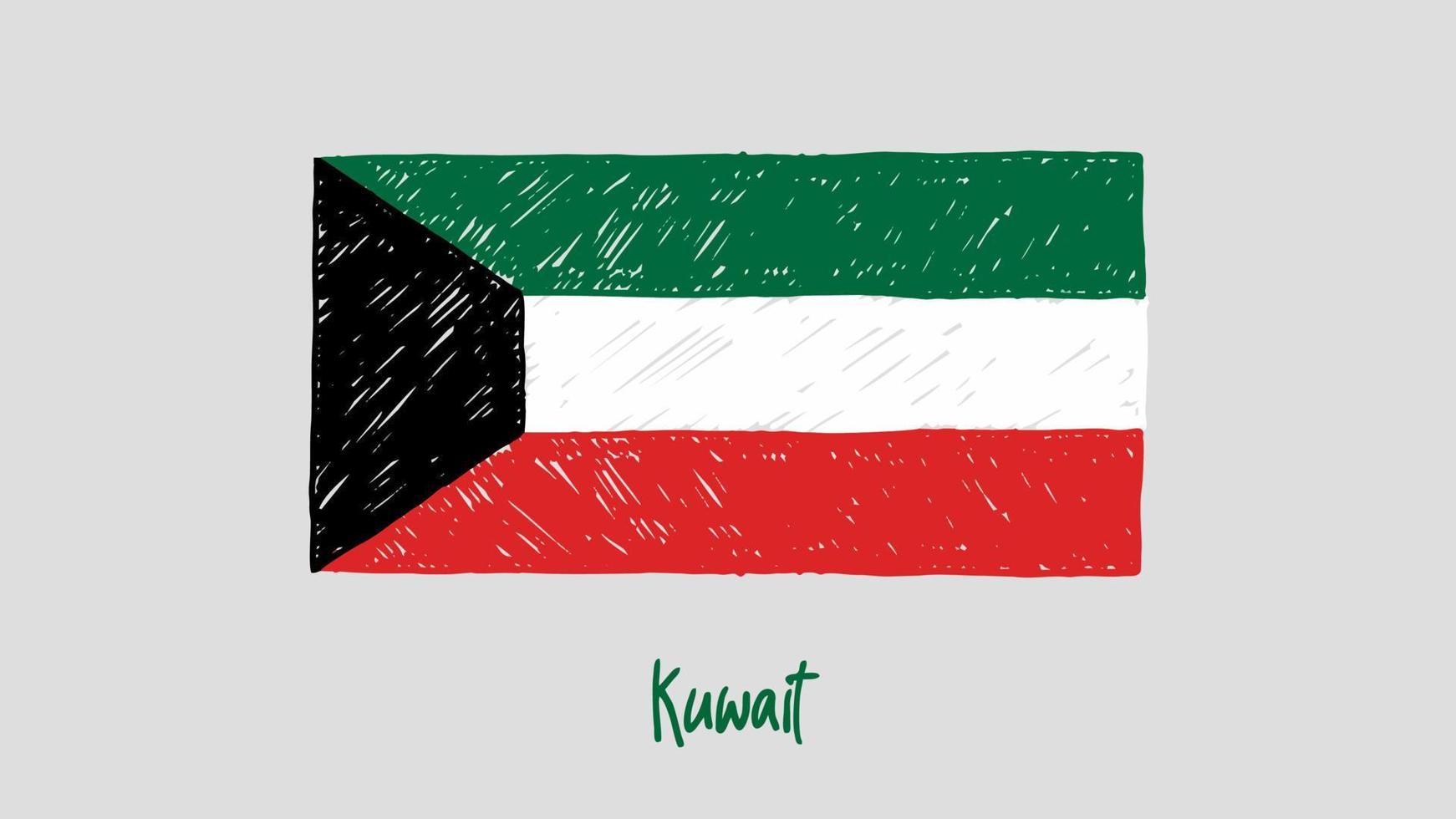 vector de ilustración de boceto de lápiz o marcador de bandera de país nacional de kuwait