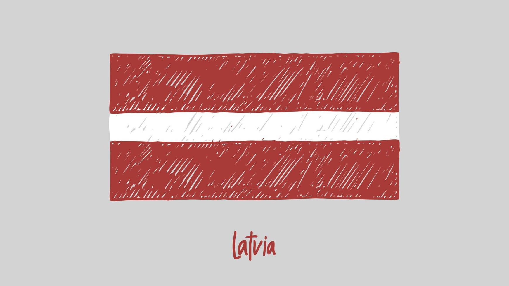 Latvia National Country Flag Marker or Pencil Sketch Illustration Vector