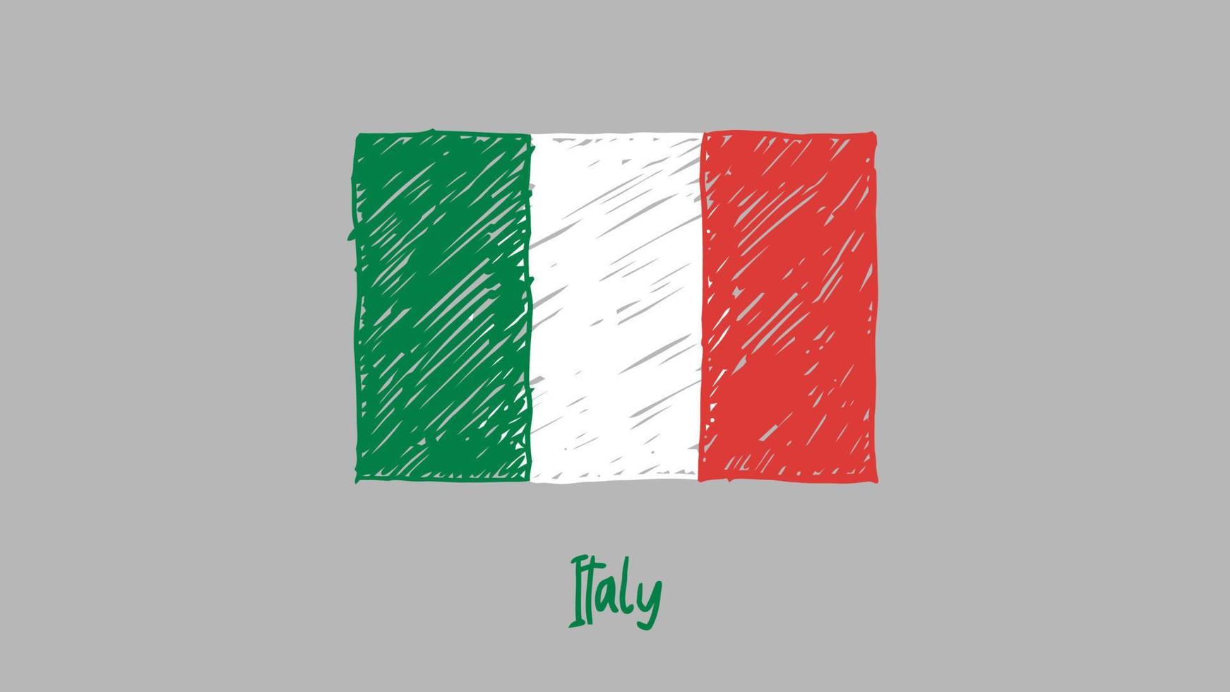 vector de ilustración de dibujo a lápiz o marcador de bandera de país nacional de italia