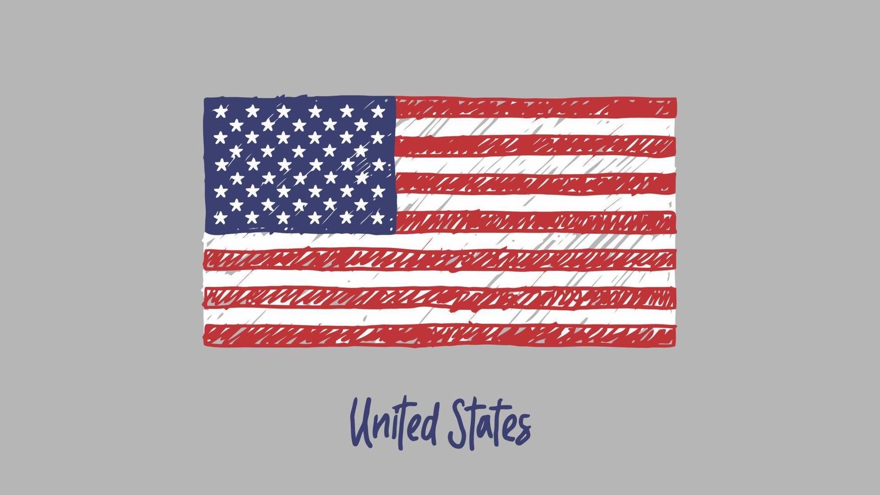 vector de ilustración de dibujo a lápiz o marcador de bandera de país nacional de estados unidos