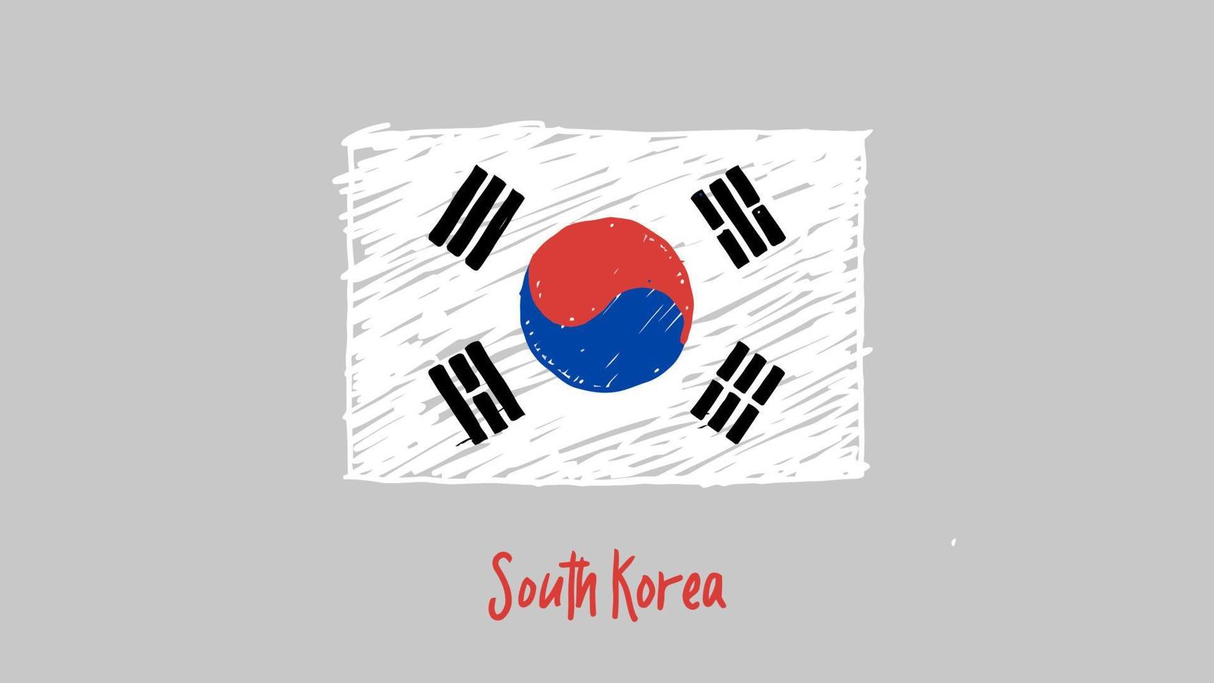 South Korea National Country Flag Marker or Pencil Sketch Illustration Vector