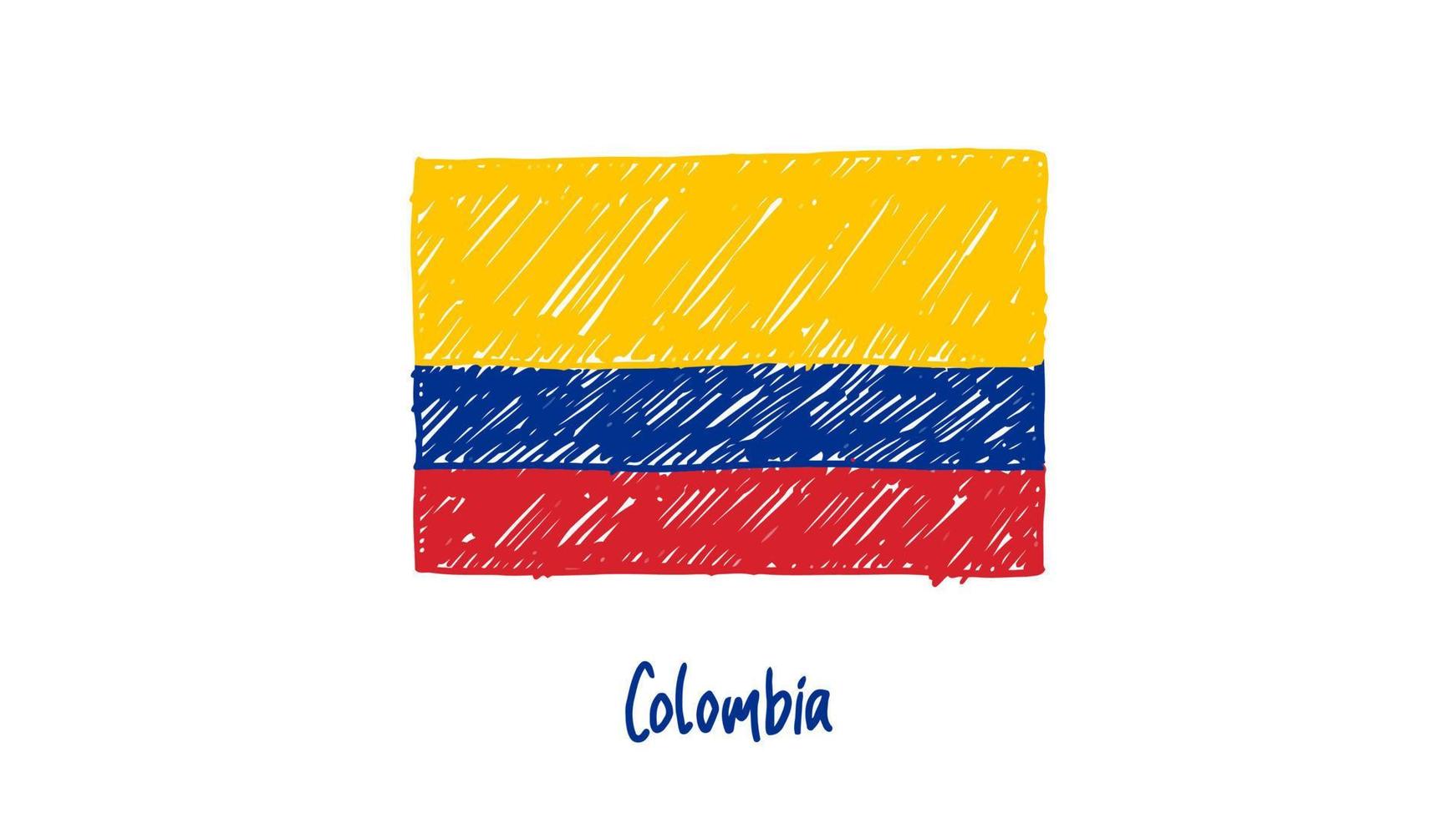 Colombia National Country Flag Marker or Pencil Sketch Illustration Vector