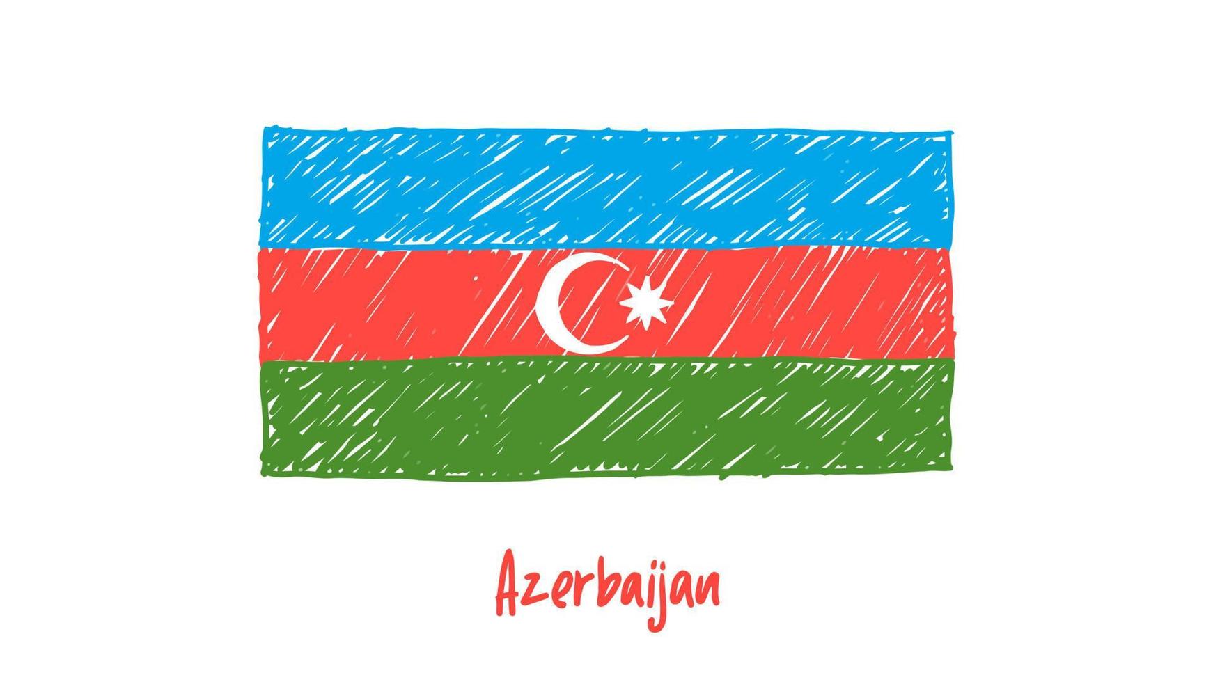 Azerbaijan National Country Flag Marker or Pencil Sketch Illustration Vector