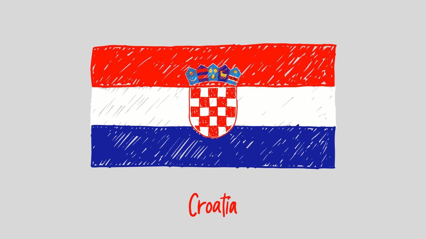 Croatia National Country Flag Marker or Pencil Sketch Illustration Vector