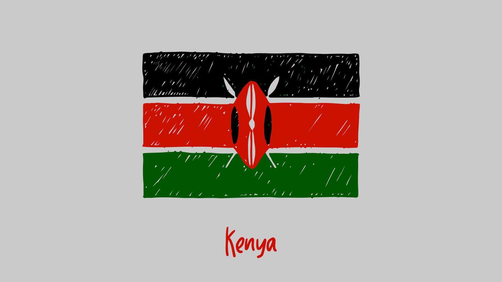 vector de ilustración de boceto de lápiz o marcador de bandera de país nacional de kenia