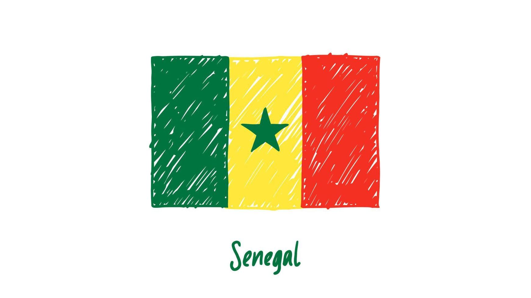 vector de ilustración de dibujo a lápiz o marcador de bandera de país nacional de senegal