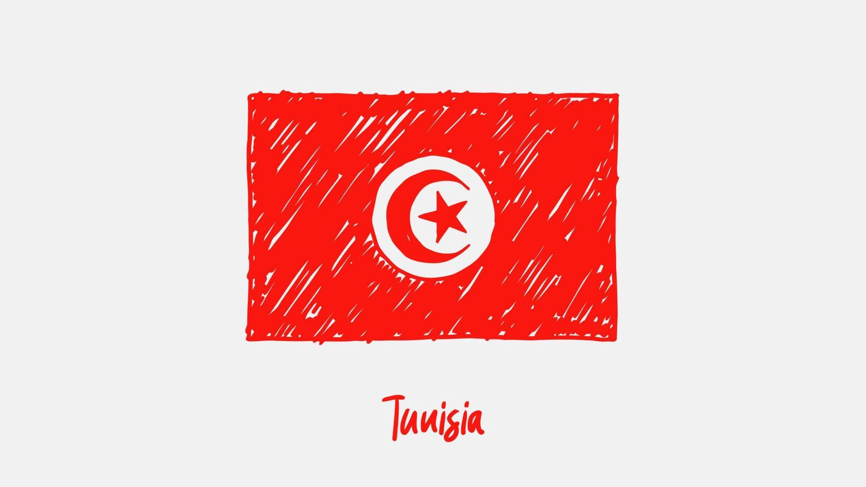Tunisia National Country Flag Marker or Pencil Sketch Illustration Vector