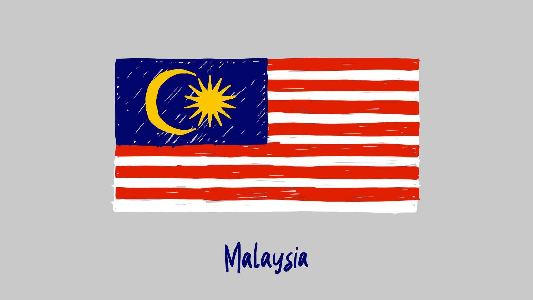 vector de ilustración de dibujo a lápiz o marcador de bandera de país nacional de malasia