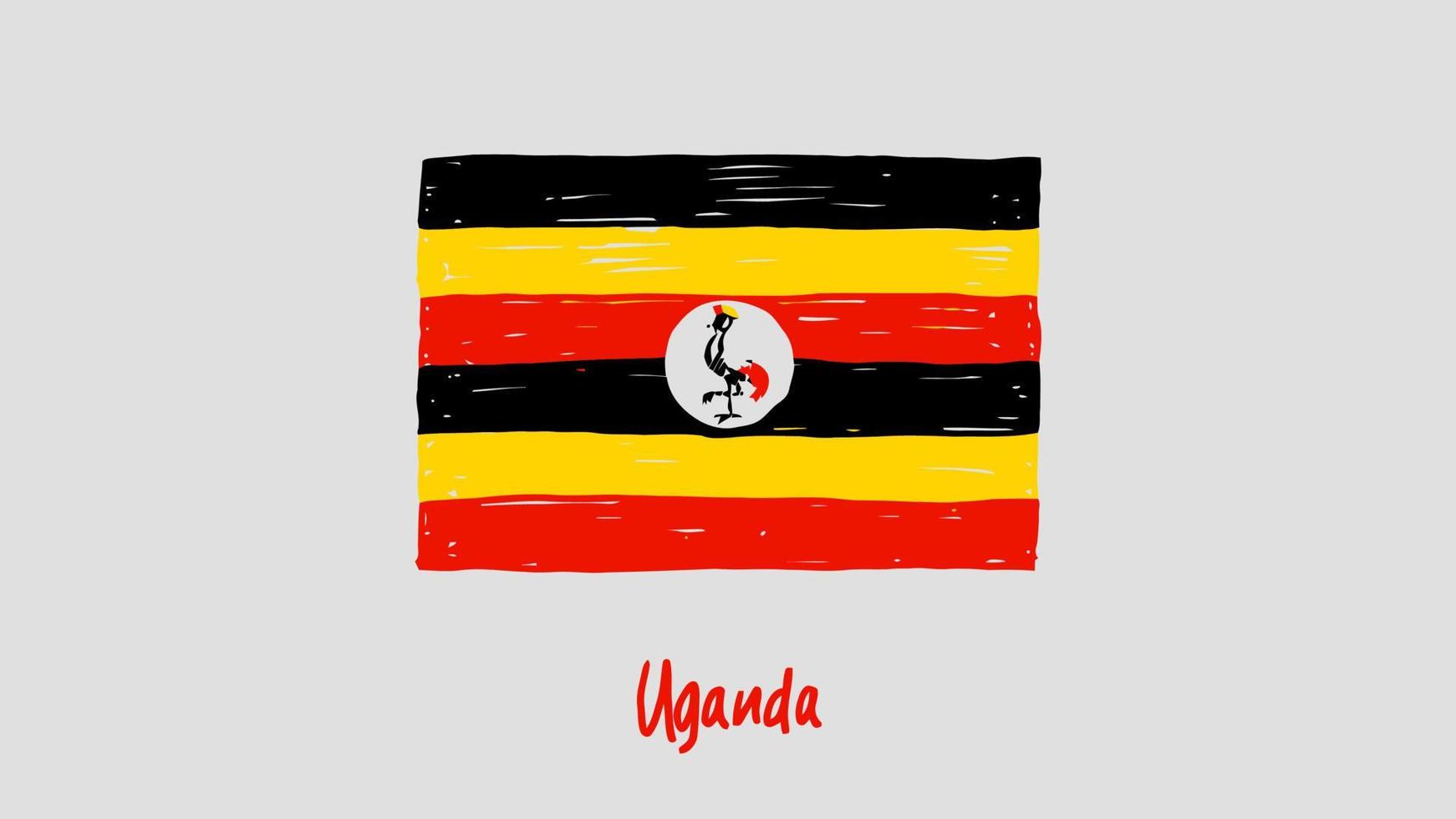 Uganda National Country Flag Marker or Pencil Sketch Illustration Vector