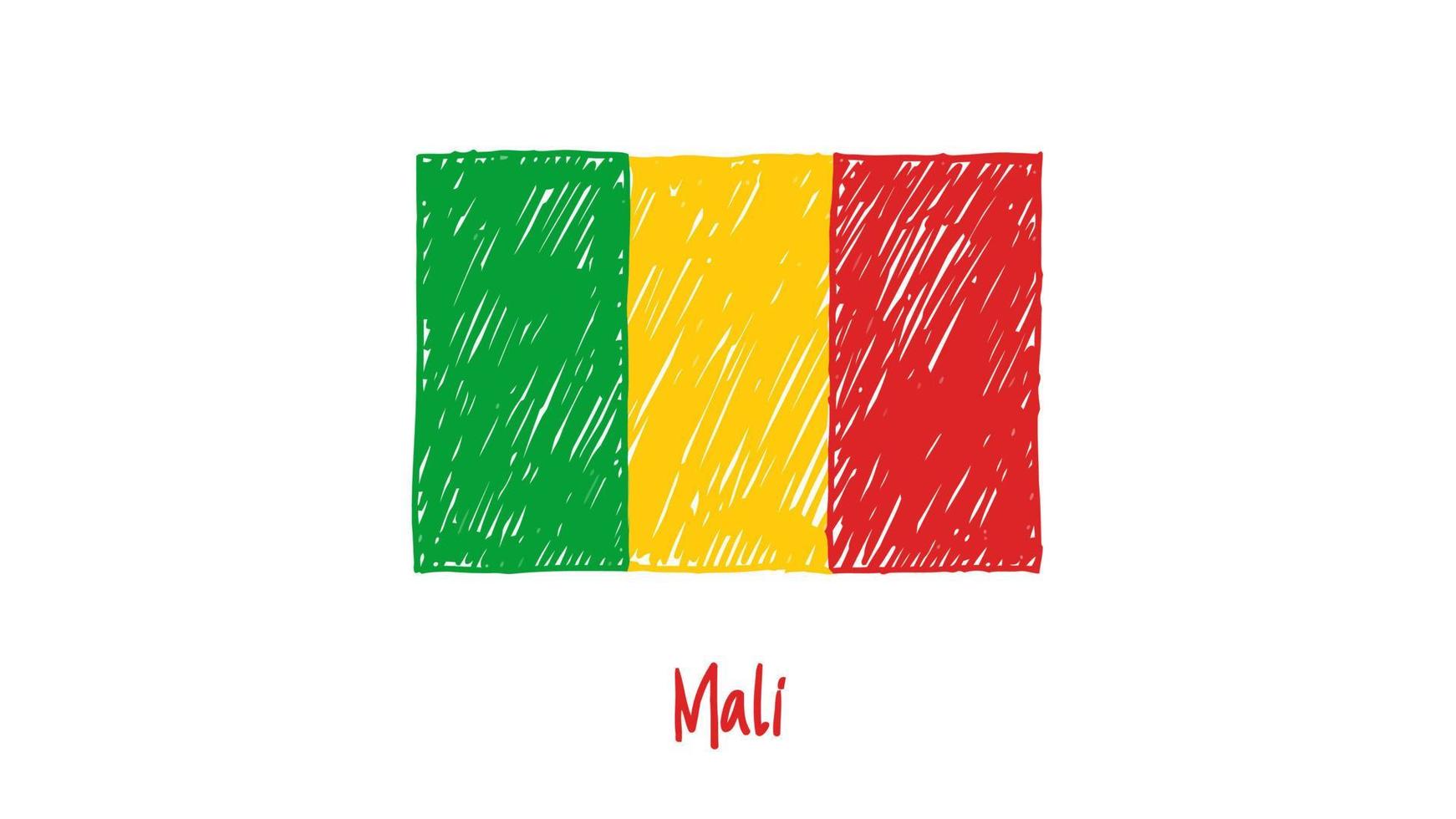 Mali National Country Flag Marker or Pencil Sketch Illustration Vector