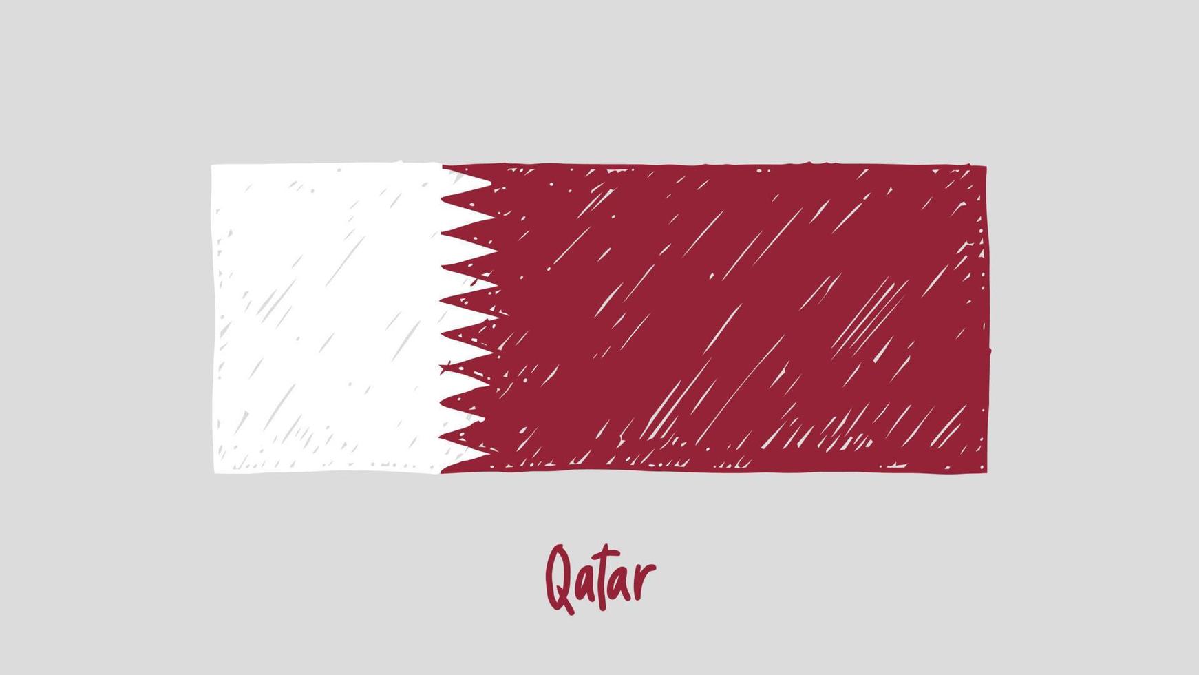 Qatar National Country Flag Marker or Pencil Sketch Illustration Vector