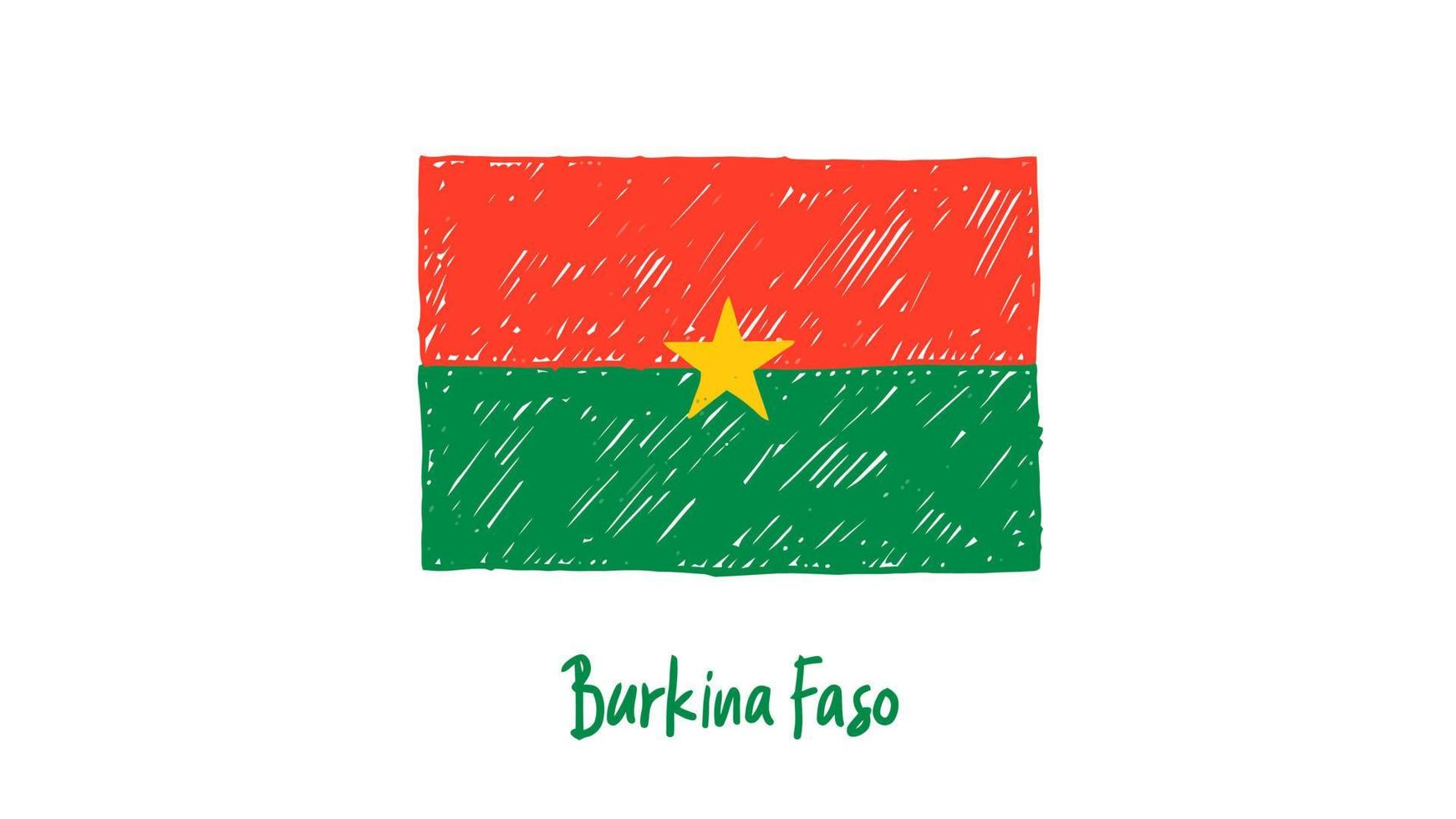 vector de ilustración de boceto de lápiz o marcador de bandera de país nacional de burkina faso