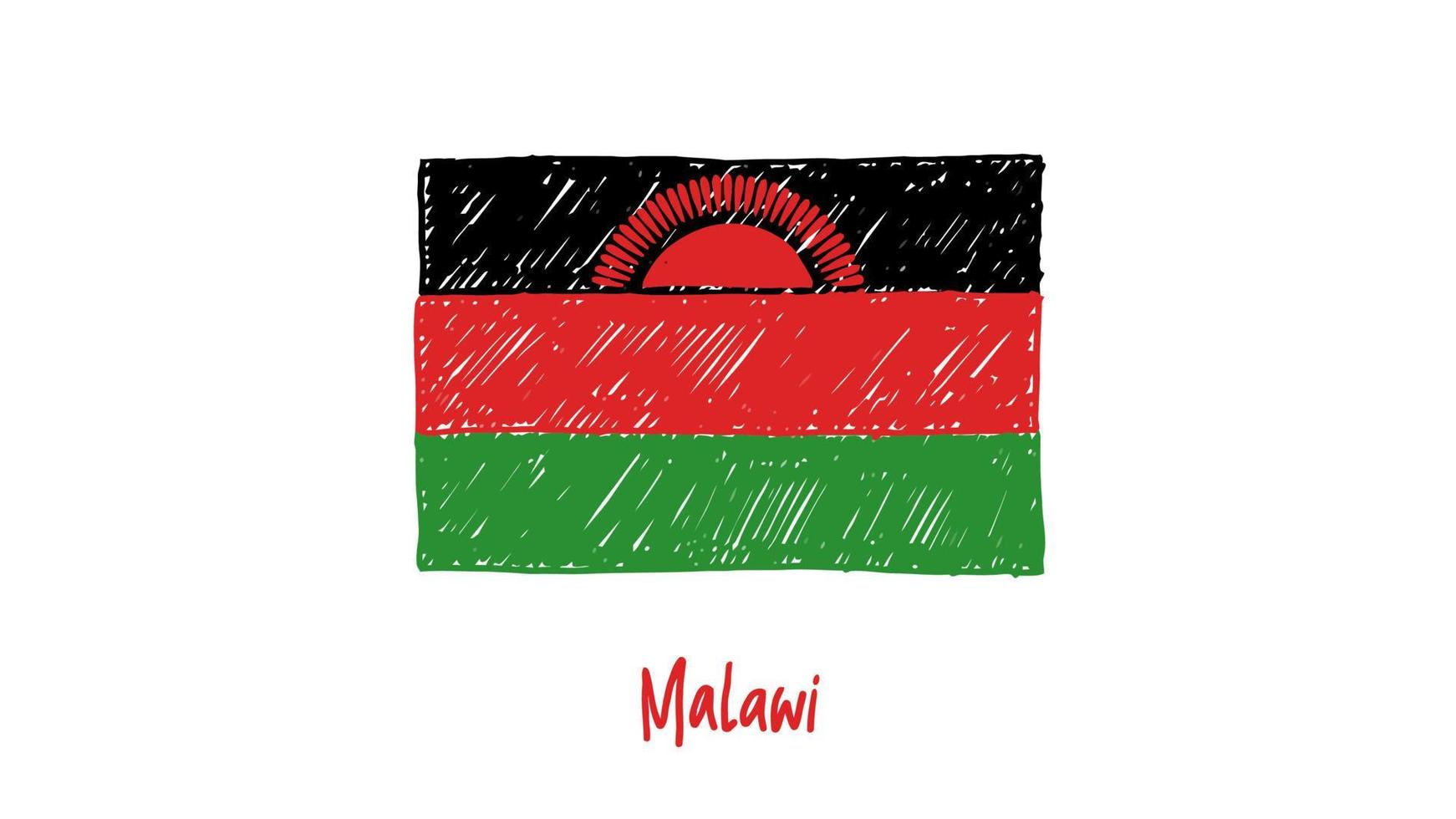 Malawi National Country Flag Marker or Pencil Sketch Illustration Vector