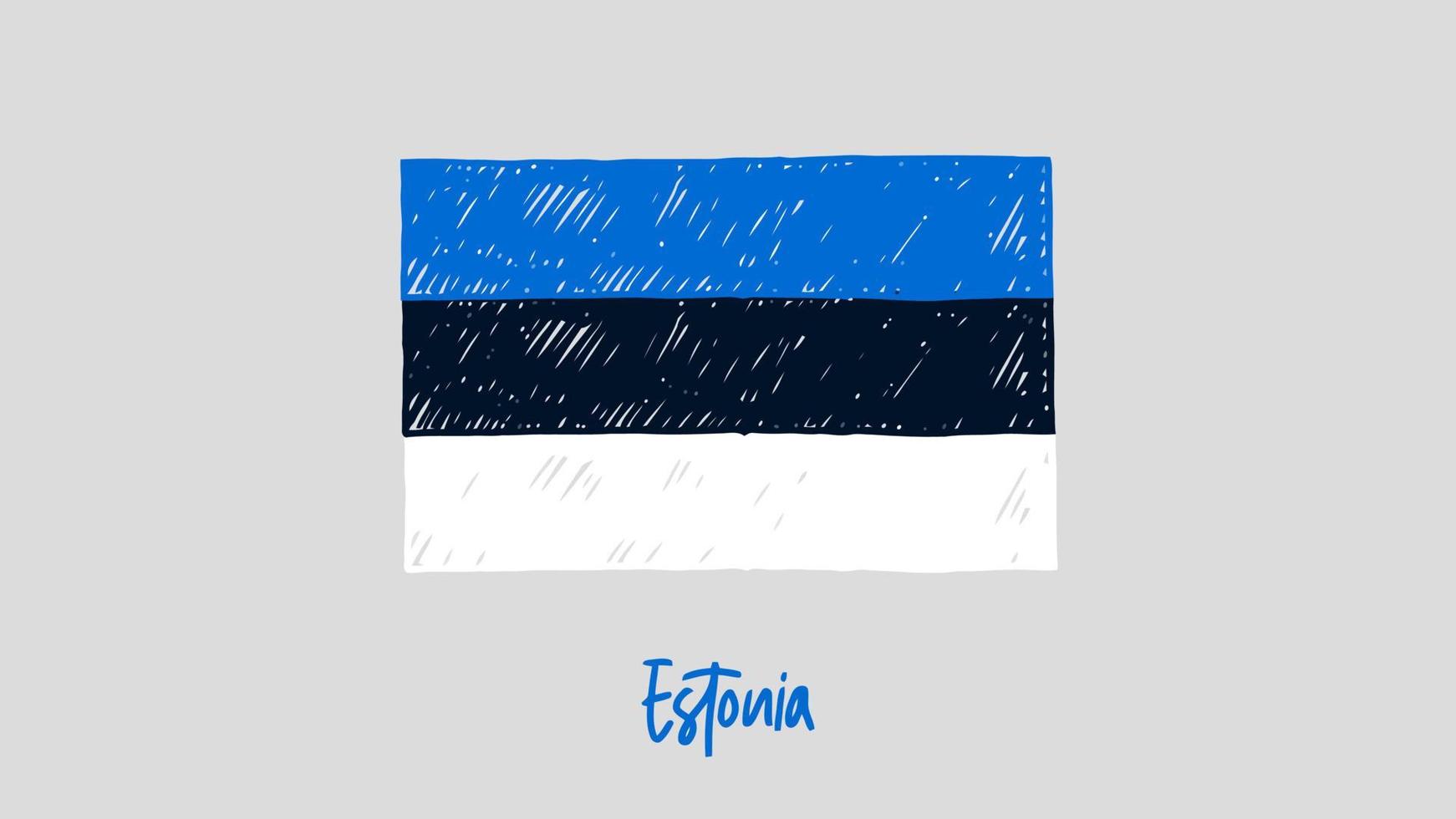 Estonia National Country Flag Marker or Pencil Sketch Illustration Vector