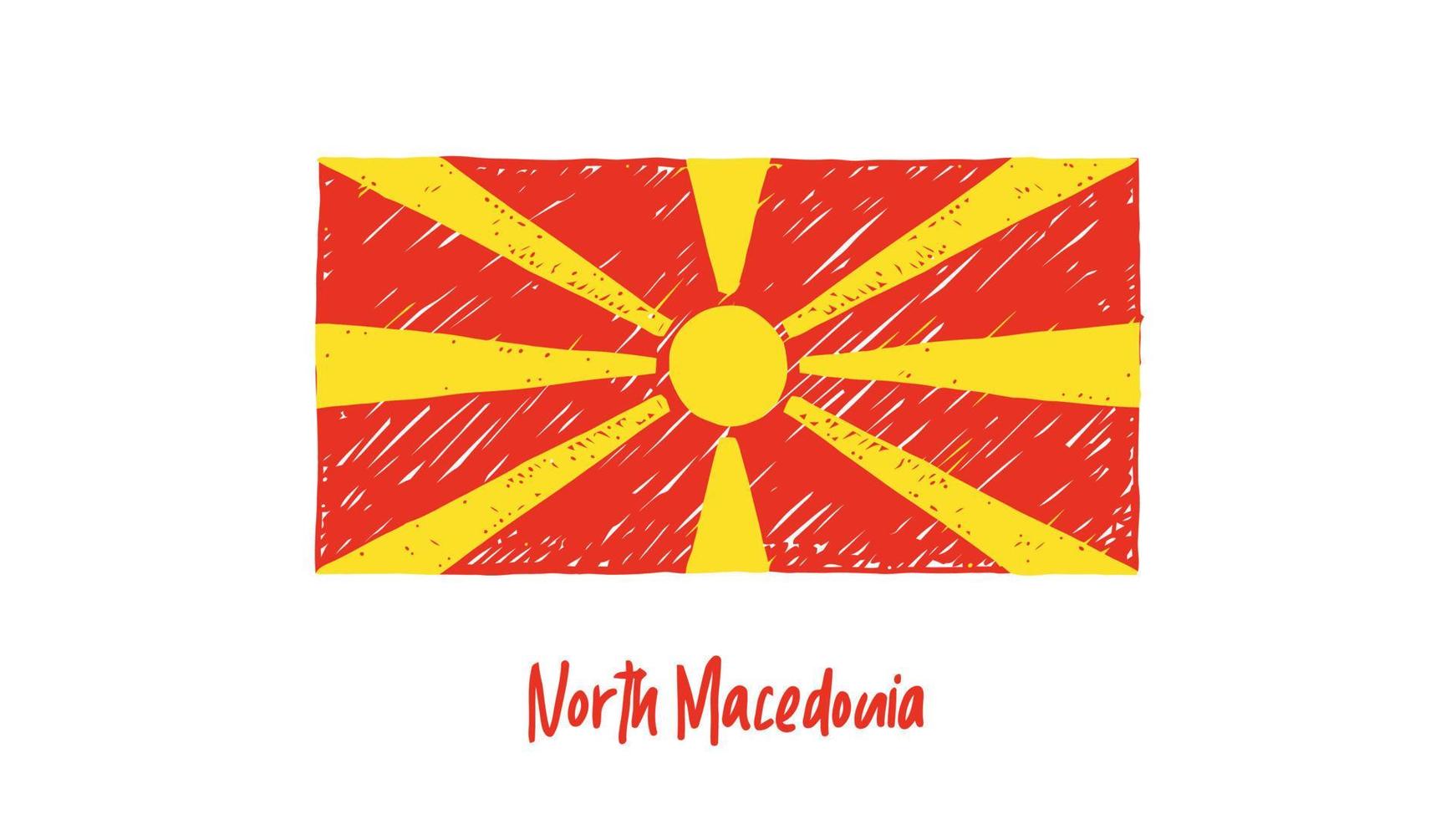 North Macedonia National Country Flag Marker or Pencil Sketch Illustration Vector