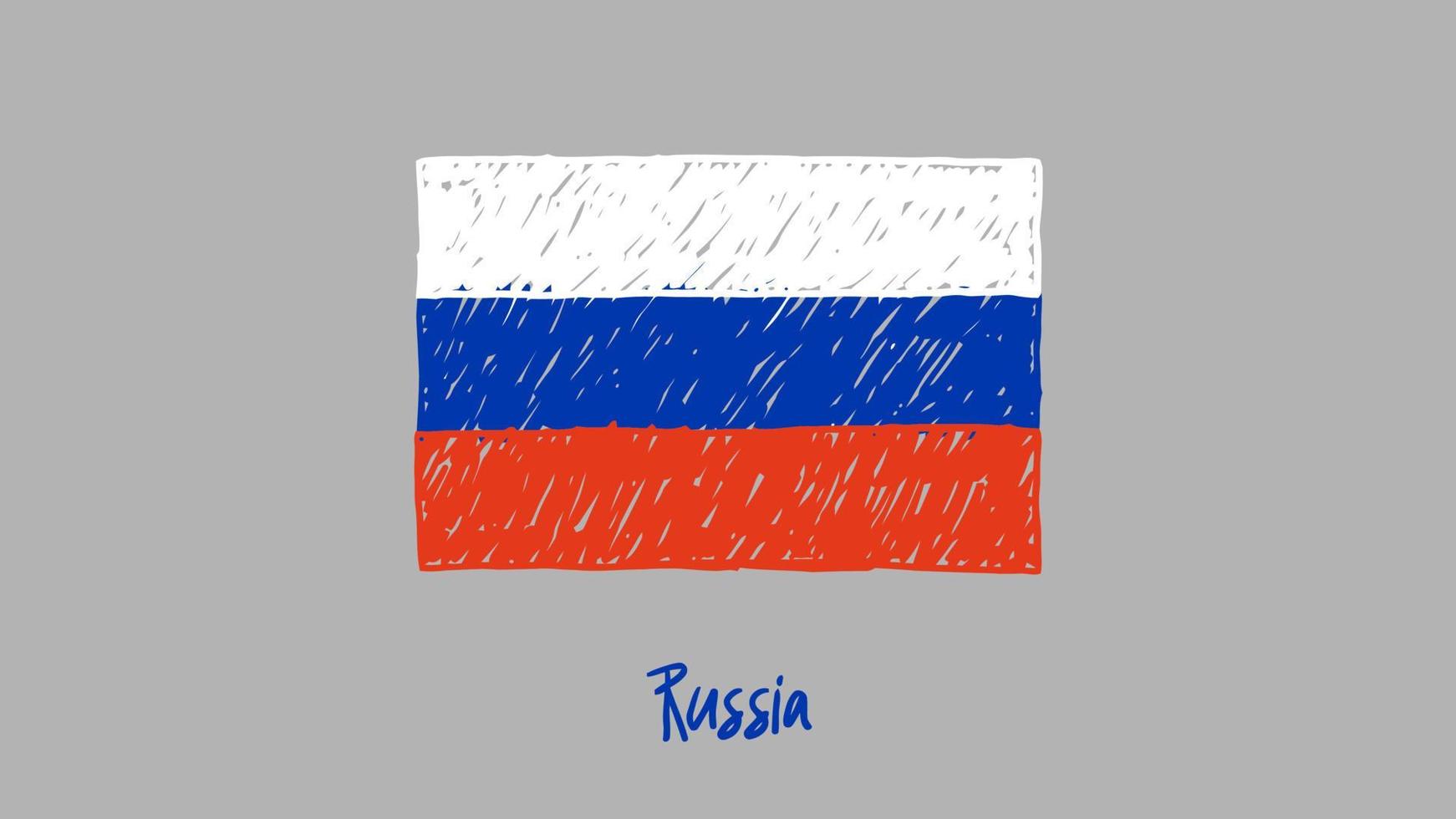 vector de ilustración de boceto de lápiz o marcador de bandera de país nacional de rusia