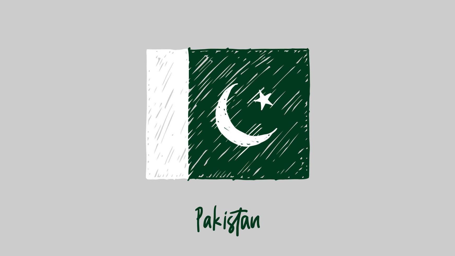 marcador de bandera nacional del país de pakistán o vector de ilustración de dibujo a lápiz