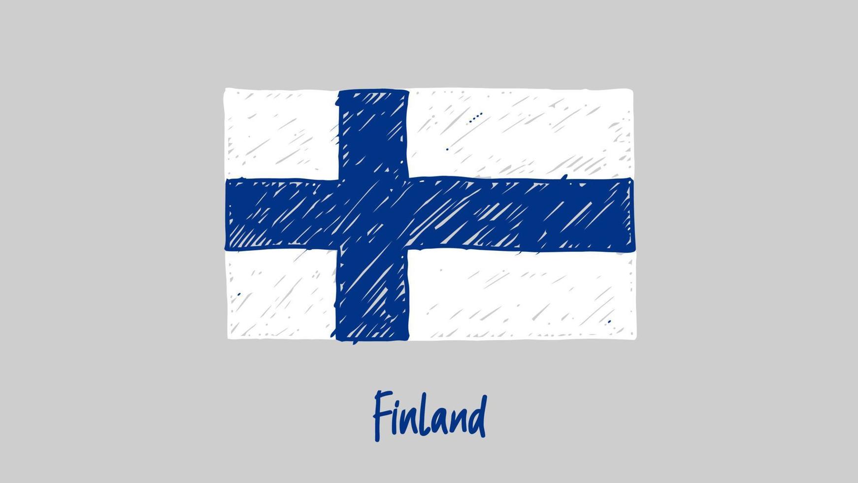 Finland National Country Flag Marker or Pencil Sketch Illustration Vector