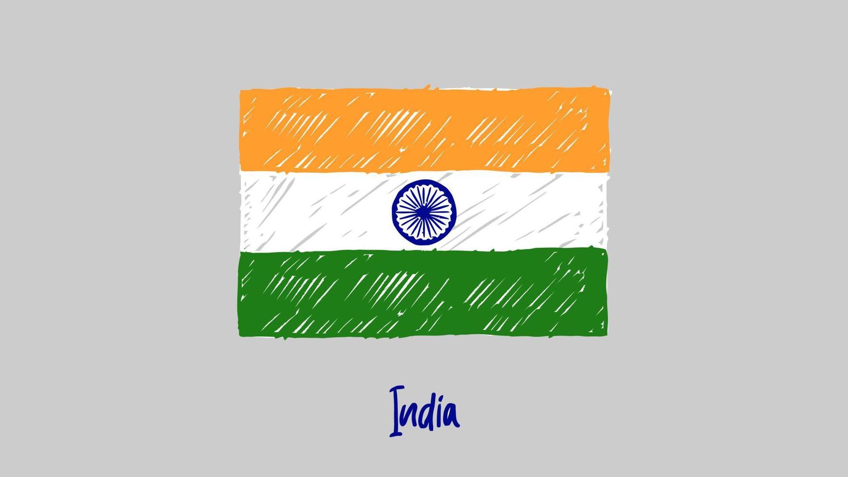 vector de ilustración de dibujo a lápiz o marcador de bandera de país nacional de india