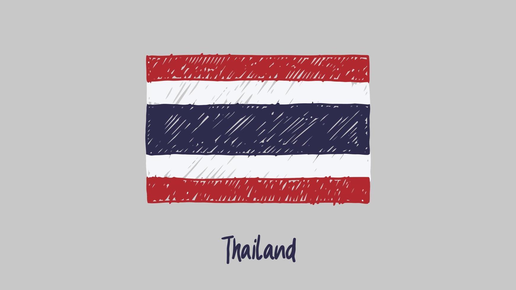 Thailand National Country Flag Marker or Pencil Sketch Illustration Vector