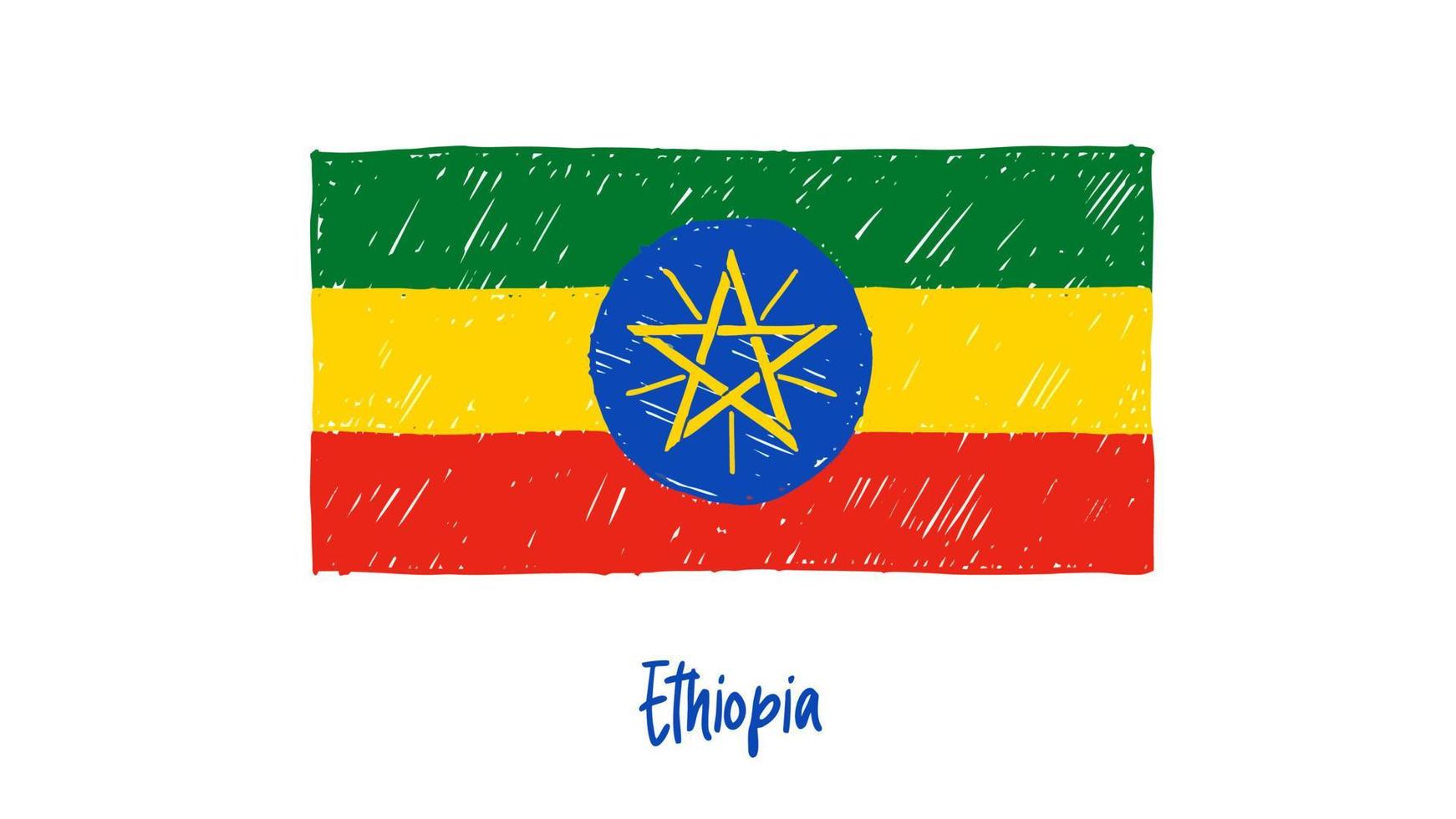 Ethiopia National Country Flag Marker or Pencil Sketch Illustration Vector