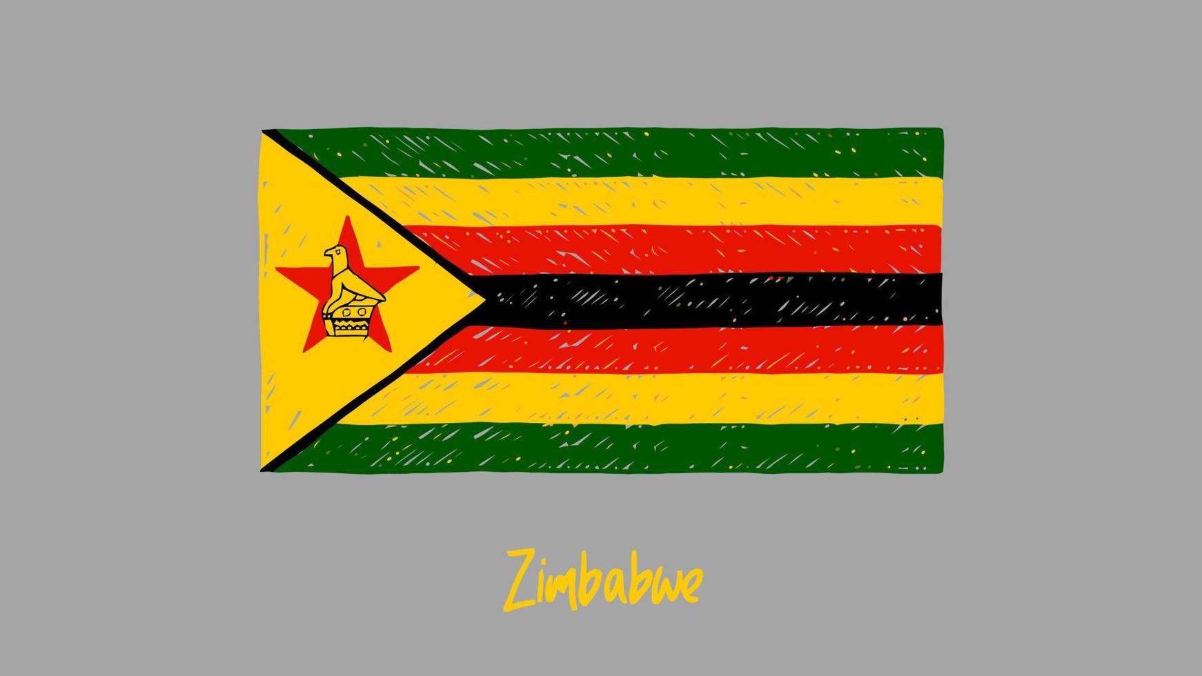 Zimbabwe National Country Flag Marker or Pencil Sketch Illustration Vector