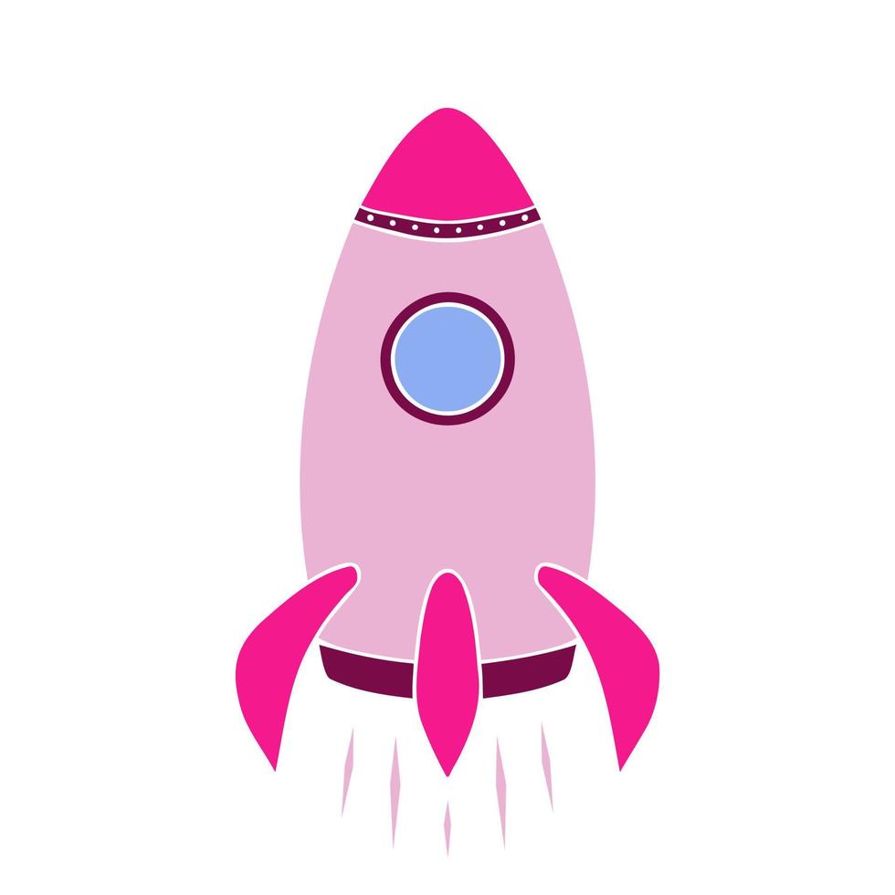 cohete rosa, linda nave espacial, icono de inicio del lanzador. ilustración para impresión, fondos, cubiertas, empaques, tarjetas de felicitación, carteles, pegatinas y textiles. aislado sobre fondo blanco. vector