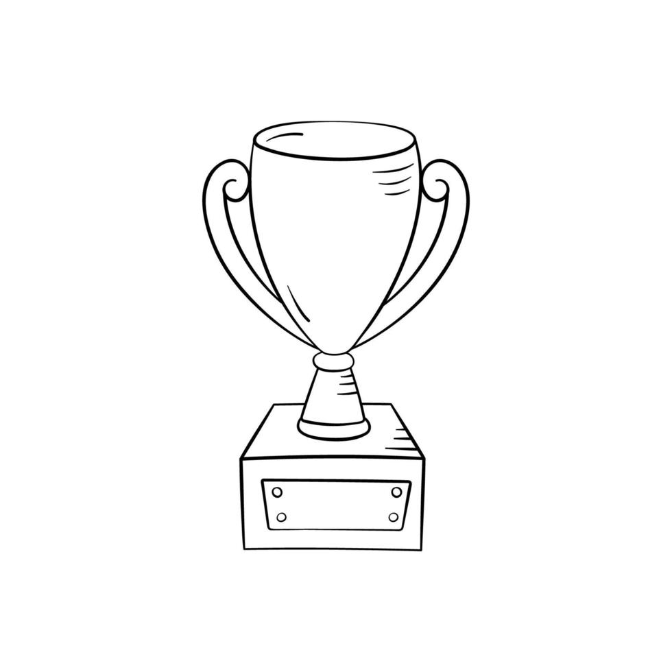 copa ganadora en estilo garabato, ilustración vectorial. Premio al primer lugar en juego deportivo. trofeo de oro al ganador de la competición. elemento aislado sobre un fondo blanco. icono gráfico del premio vector