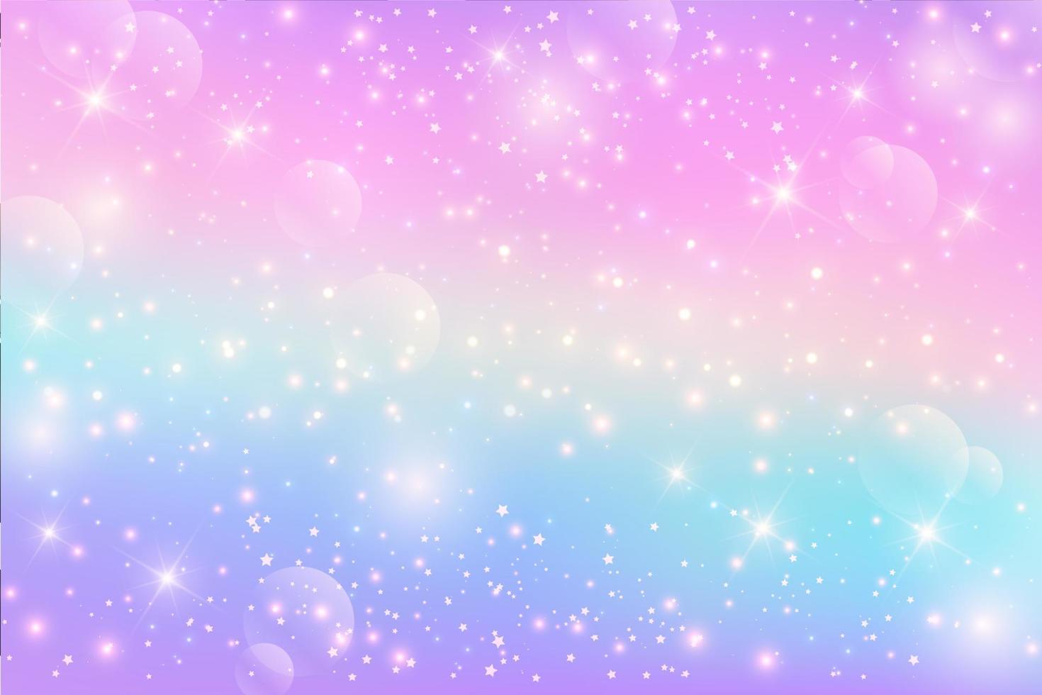 Fondo de fantasía de unicornio arco iris con estrellas. ilustración holográfica en colores pastel. cielo multicolor brillante. vector. vector