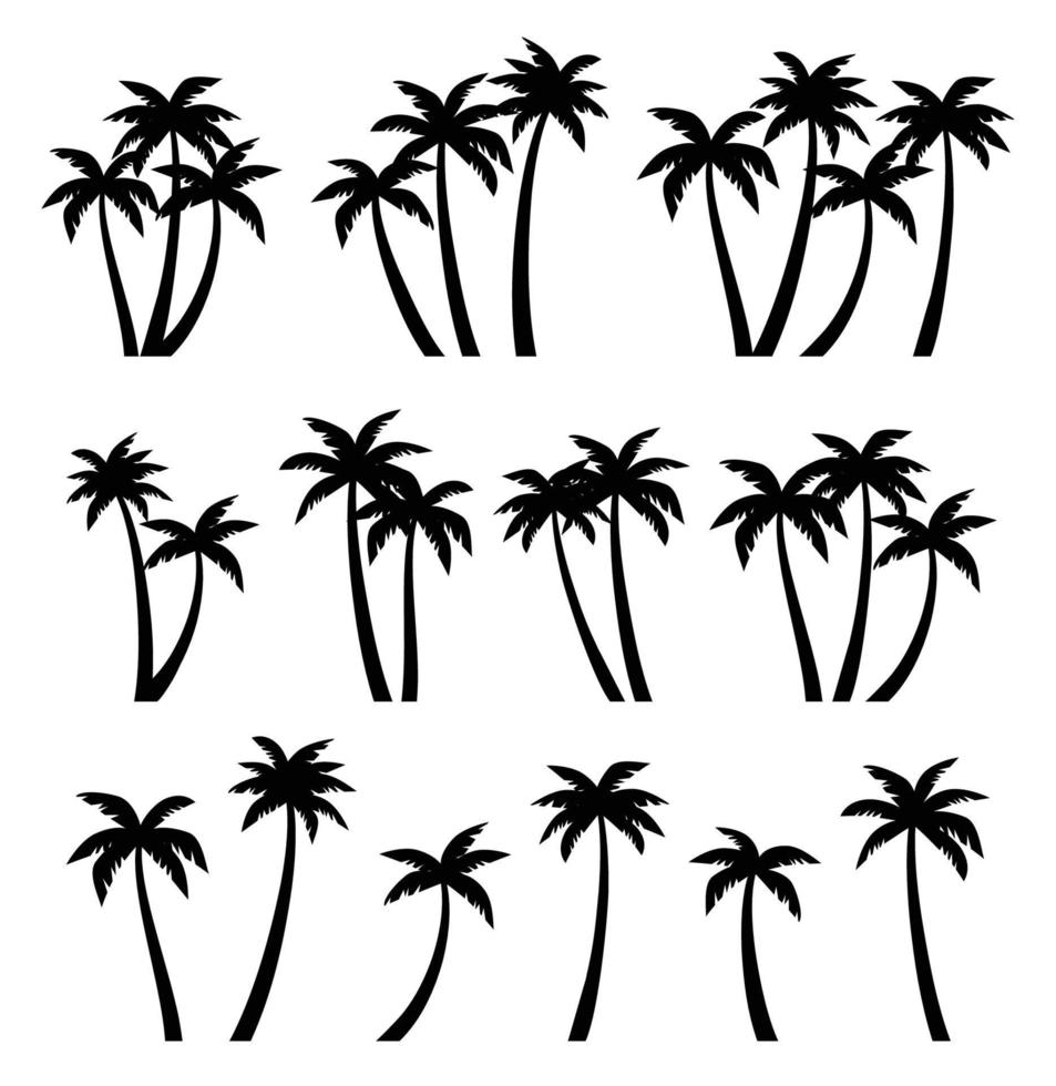 conjunto de siluetas de palmeras. palmeras aisladas sobre fondo blanco. vector