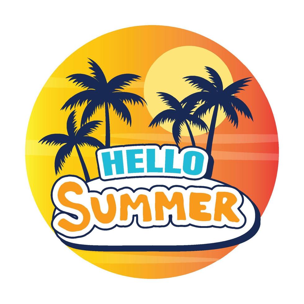 Hello summer tropical beach background with palms tree seascape sunrise and sunset. vector