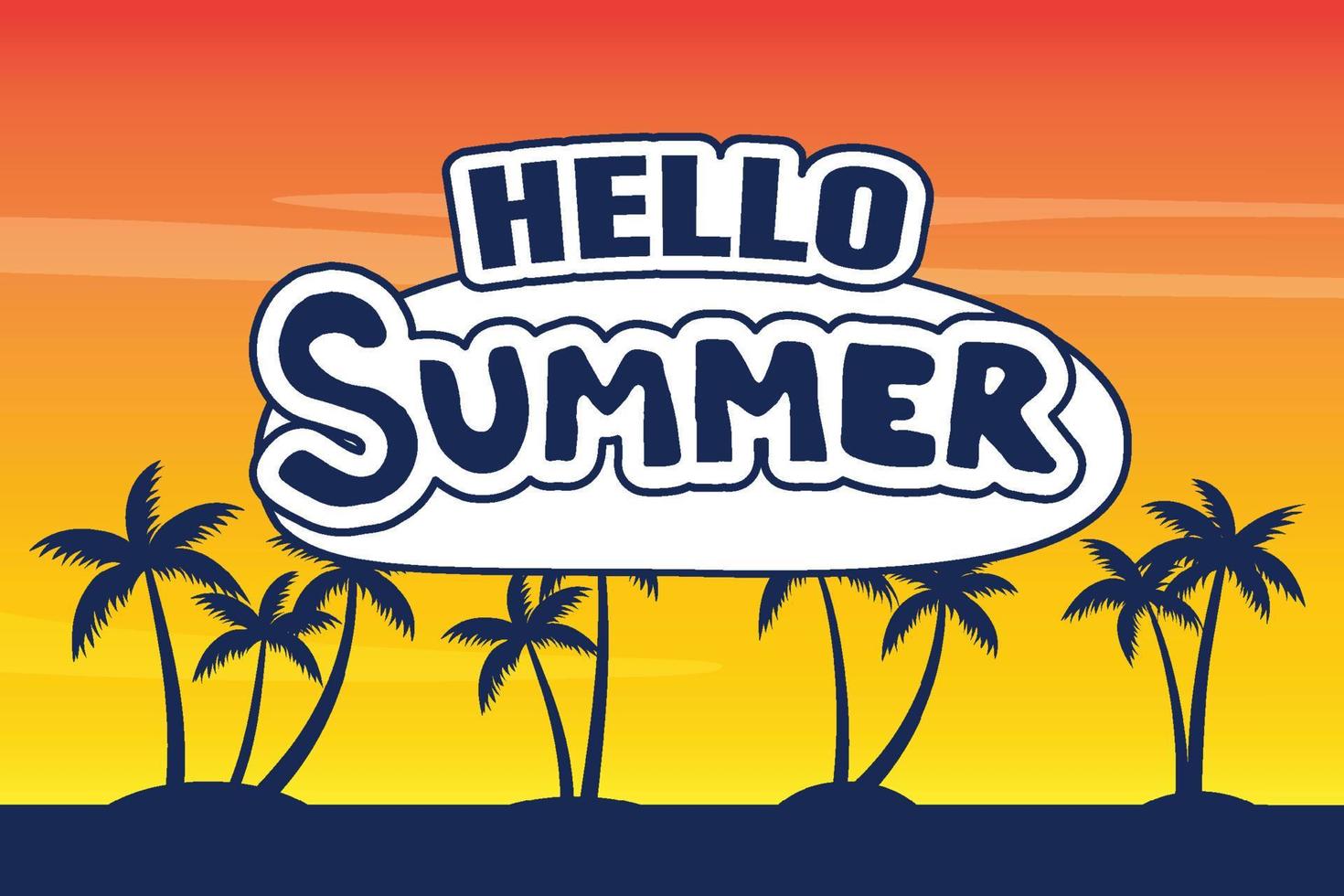 Hello summer tropical beach background with palms tree seascape sunrise and sunset. vector