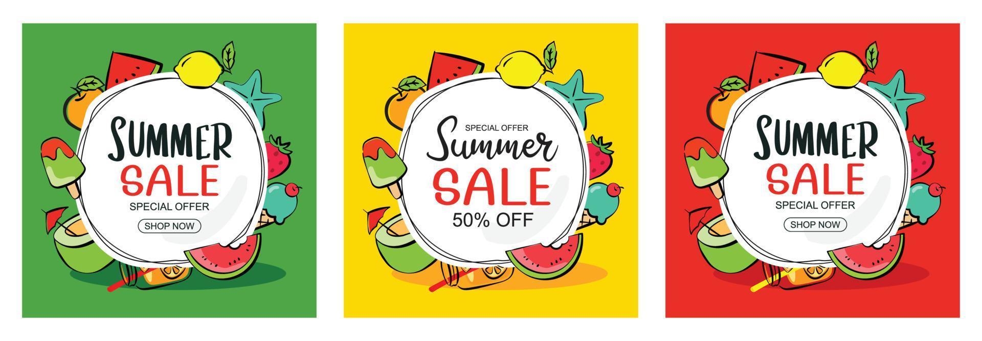 Summer sale banner cover template background. Summer discount special offer in hand drawn style. vector