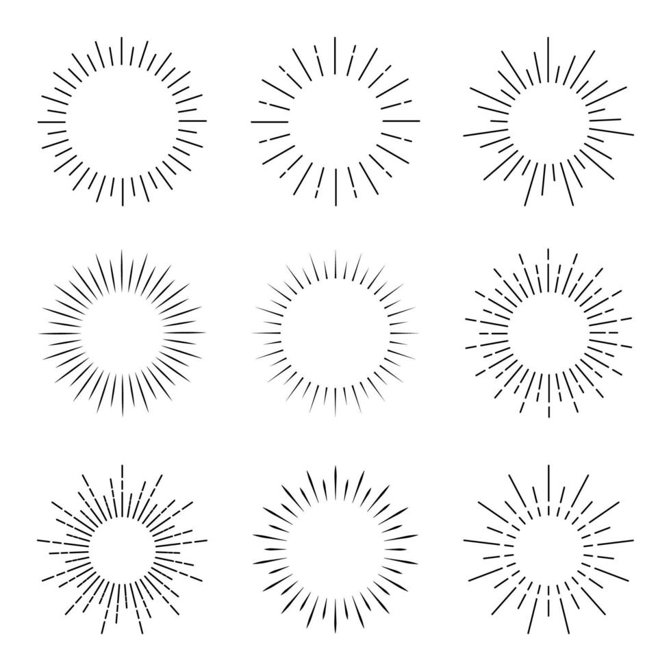 conjunto de fondo de rayos de sol starburst. iconos de rayos de sol establecidos para el elemento de verano. vector