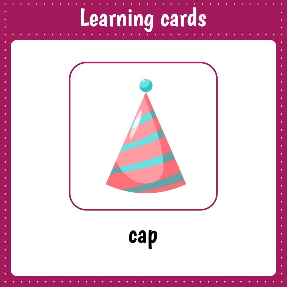 Learning cards for kids. Cap. Preschool activity for children. vector