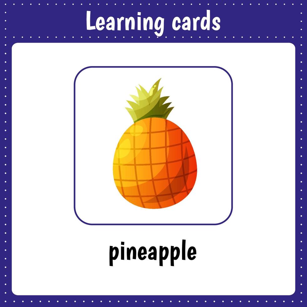 tarjetas de aprendizaje para niños. Fruta. piña vector